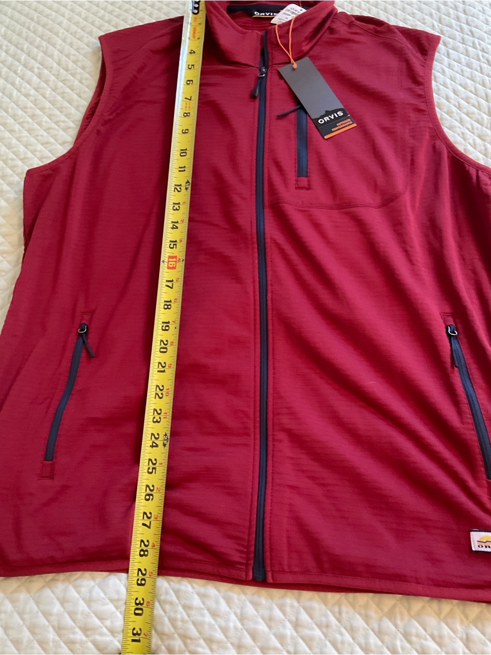 Orvis Burgundy Zip-Front Men's Vest with Navy Trim - Picture 4 of 5